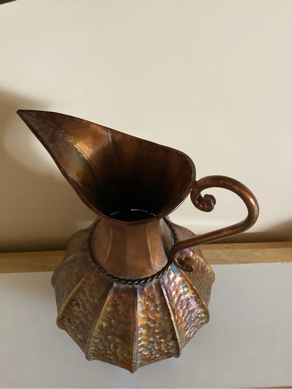 Copper-Tone Hammered Decorative Pitcher Vase - Copper Color